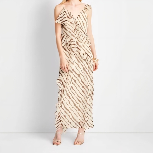 Future Collective Dresses & Skirts - Future Collective Jenee Naylor Chic Ruffle Brown and Cream Women's M Dress